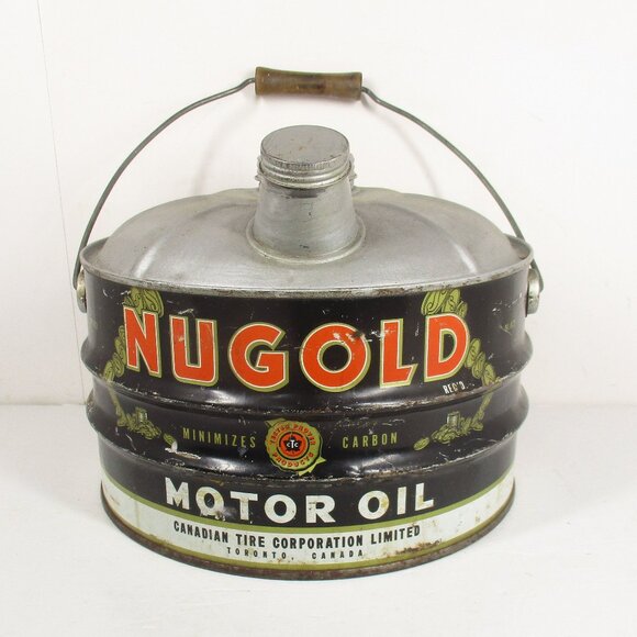 NUGOLD 2 Gallon Oil Can Canadian Tire Corporation Limited Gas Oil Tin - Picture 1 of 9